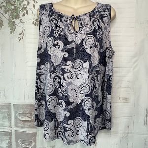 SJS Womens Blue White Paisley Sleeveless Tie Front Tank Top Sz. XL X Large Used